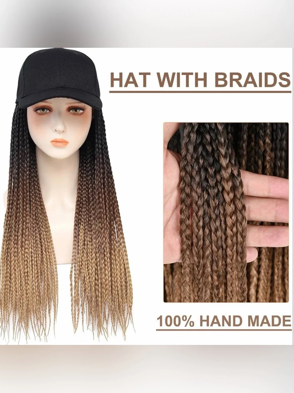 Synthetic knotless box braid wig hat adjustable cap with 18in long